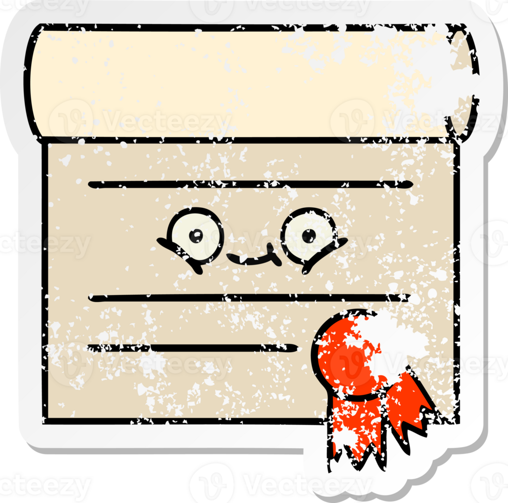 distressed sticker of a cute cartoon certificate png