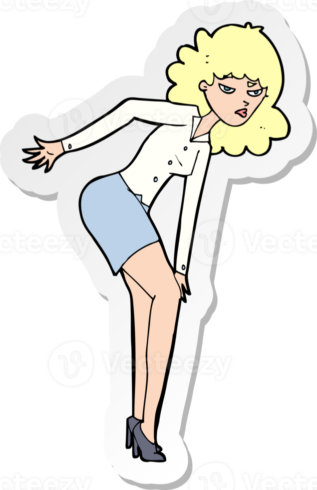 sticker of a cartoon annoyed woman rubbing knee png