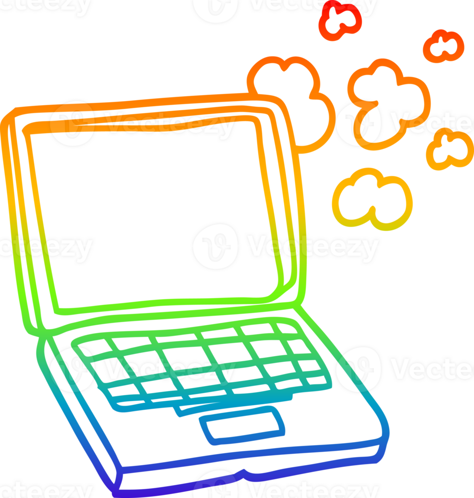 rainbow gradient line drawing of a cartoon laptop computer png