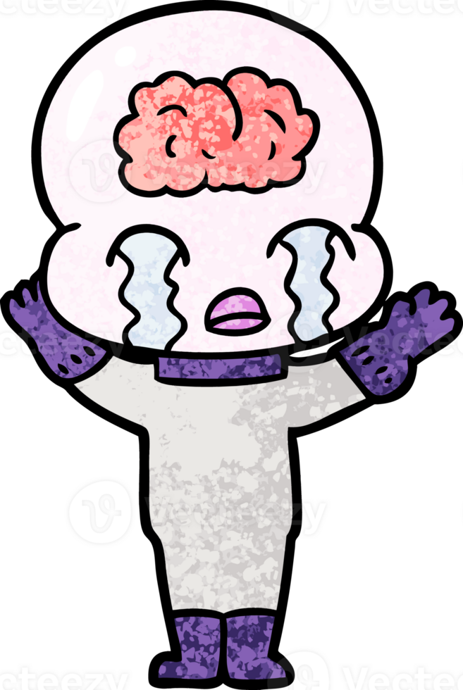 cartoon big brain alien crying png