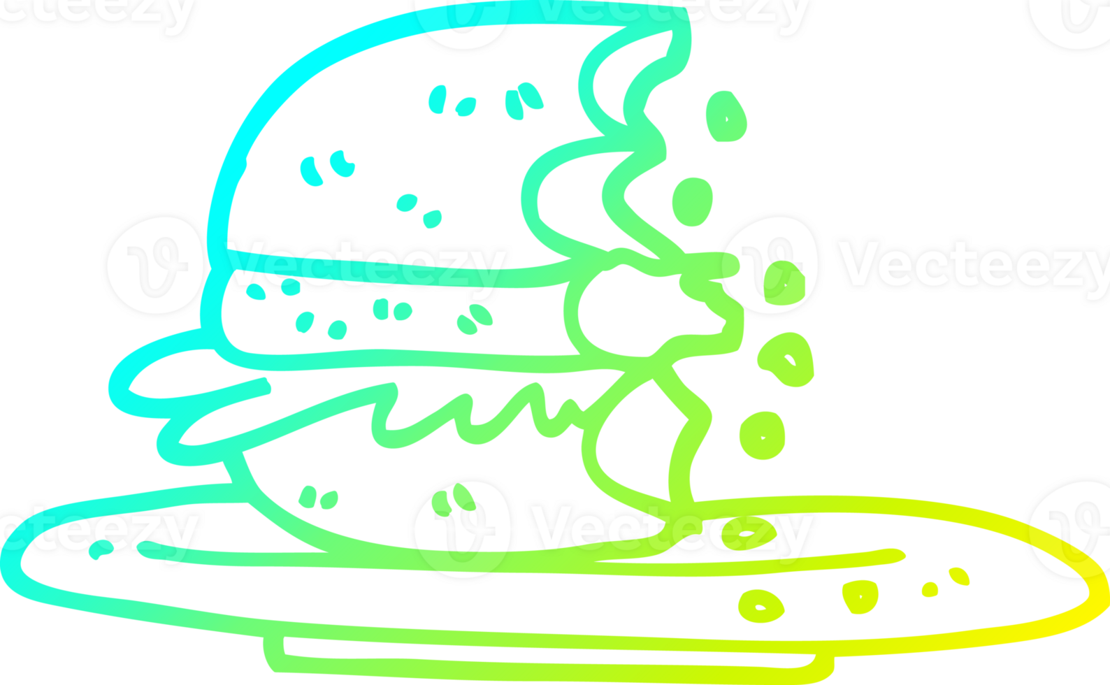 cold gradient line drawing of a cartoon half eaten burger png