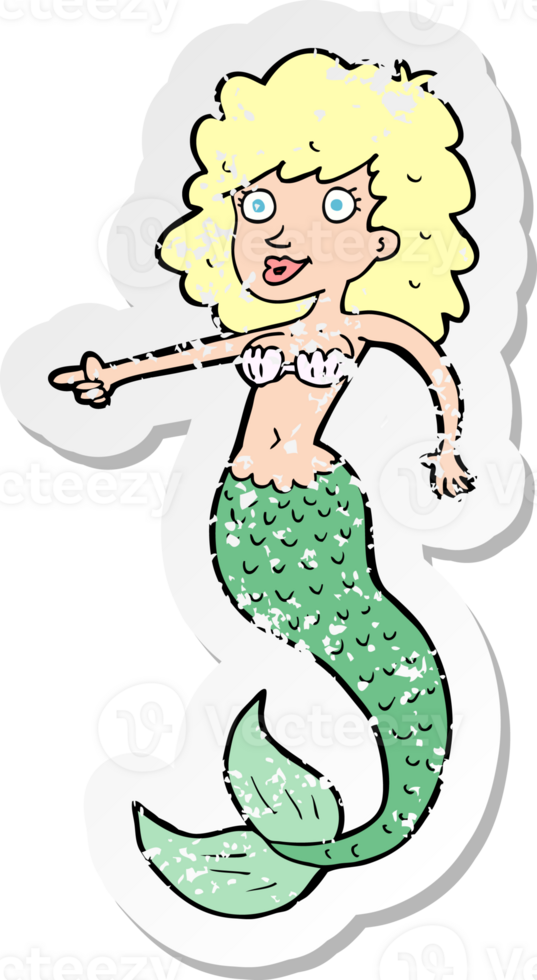 retro distressed sticker of a cartoon mermaid png