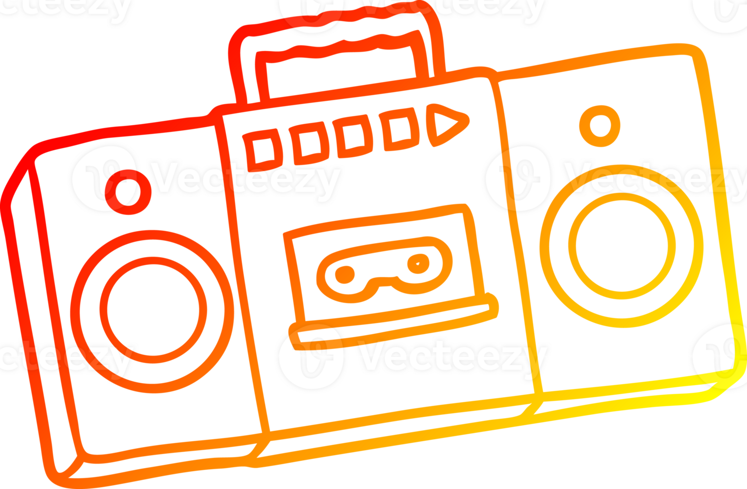 warm gradient line drawing of a cartoon retro cassette tape player png