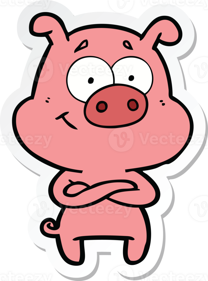 sticker of a happy cartoon pig png