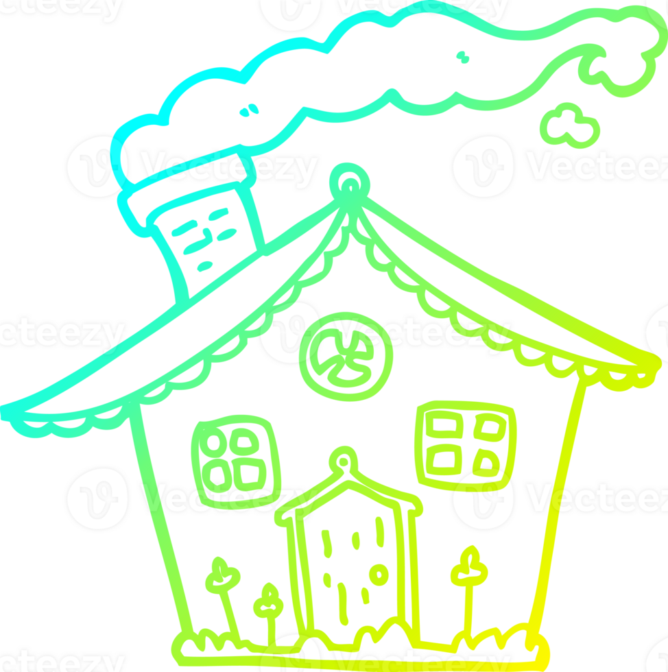cold gradient line drawing of a cartoon house png