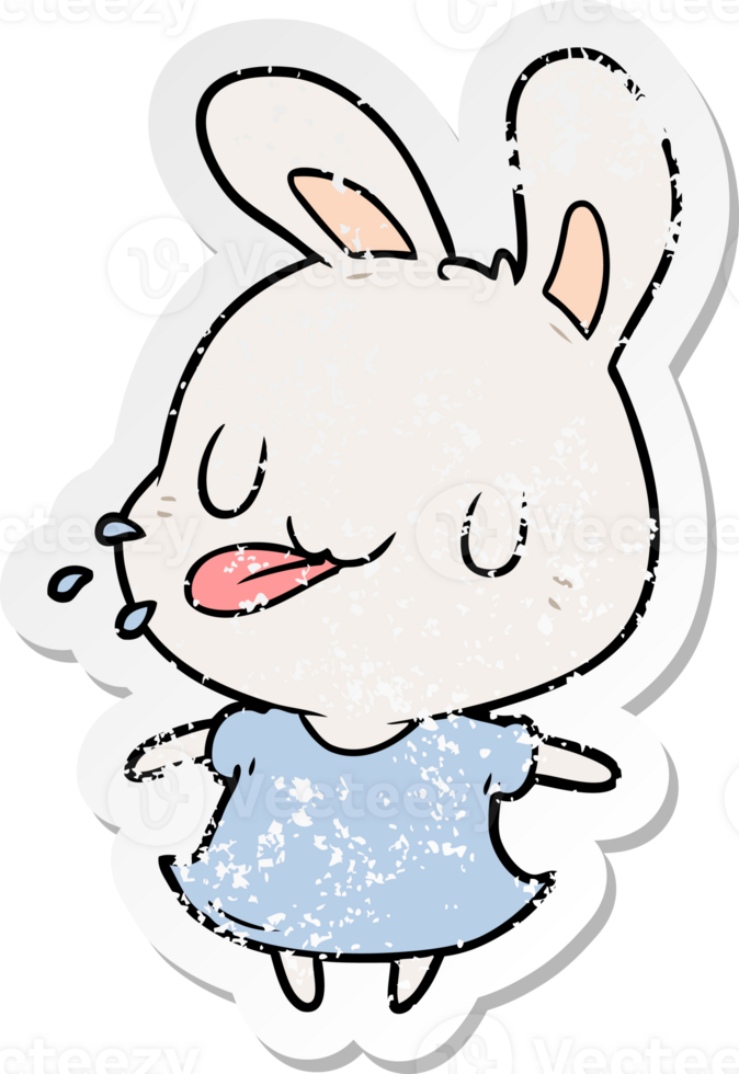 distressed sticker of a cartoon rabbit png