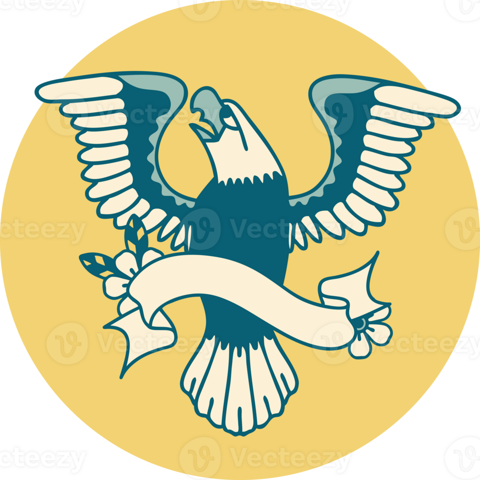 tattoo style icon with banner of an american eagle png