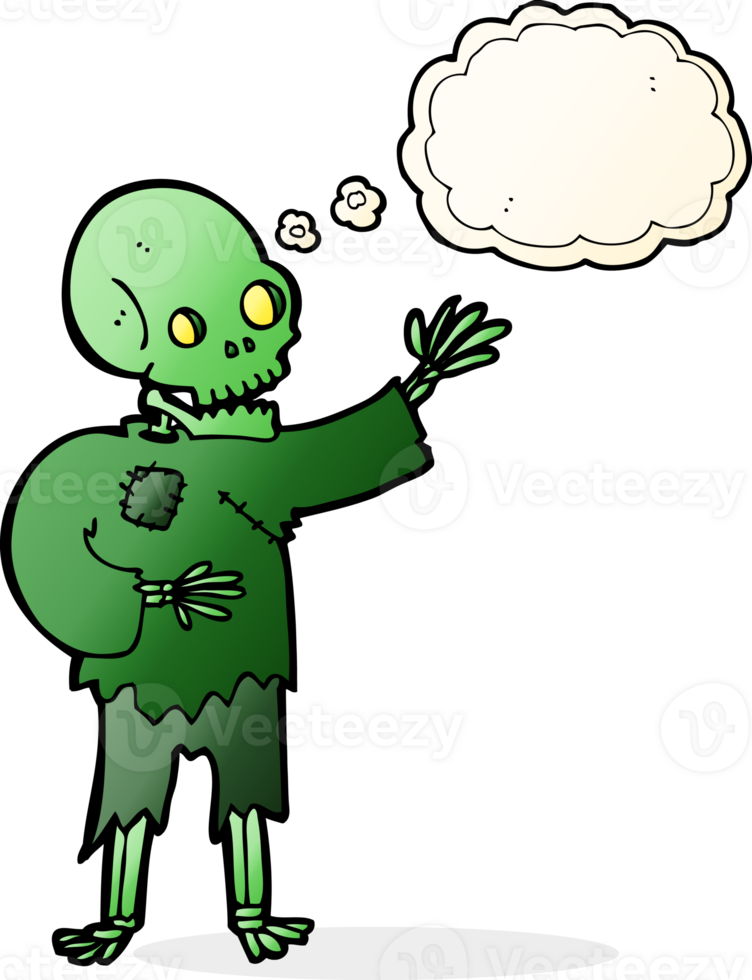 cartoon skeleton waving with thought bubble png