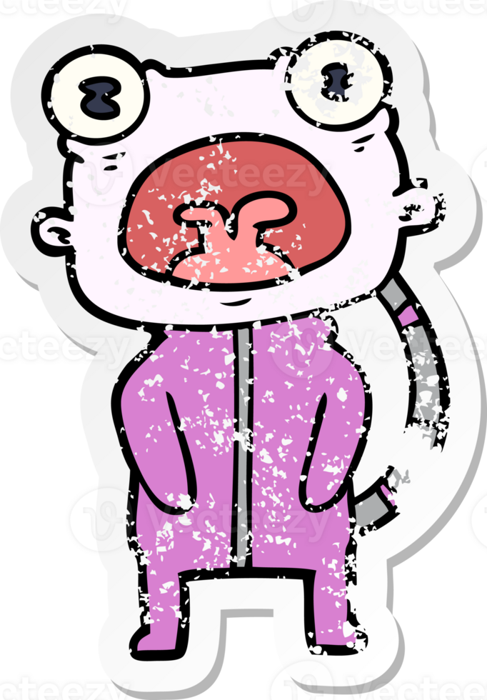 distressed sticker of a cartoon weird alien communicating png