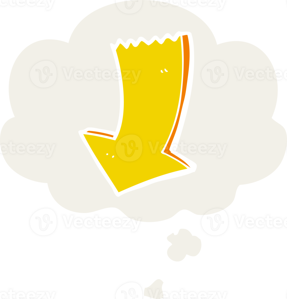 cartoon pointing arrow with thought bubble in retro style png