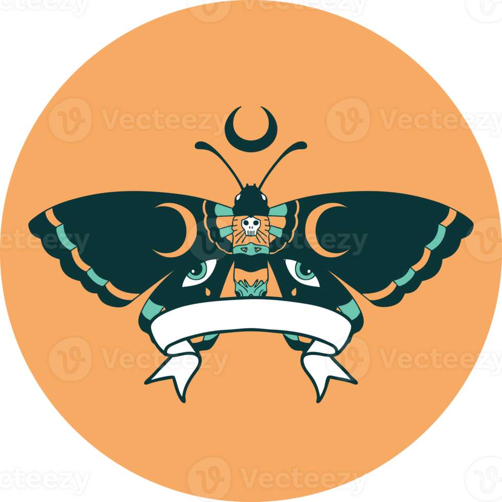 tattoo style icon with banner of a moth png