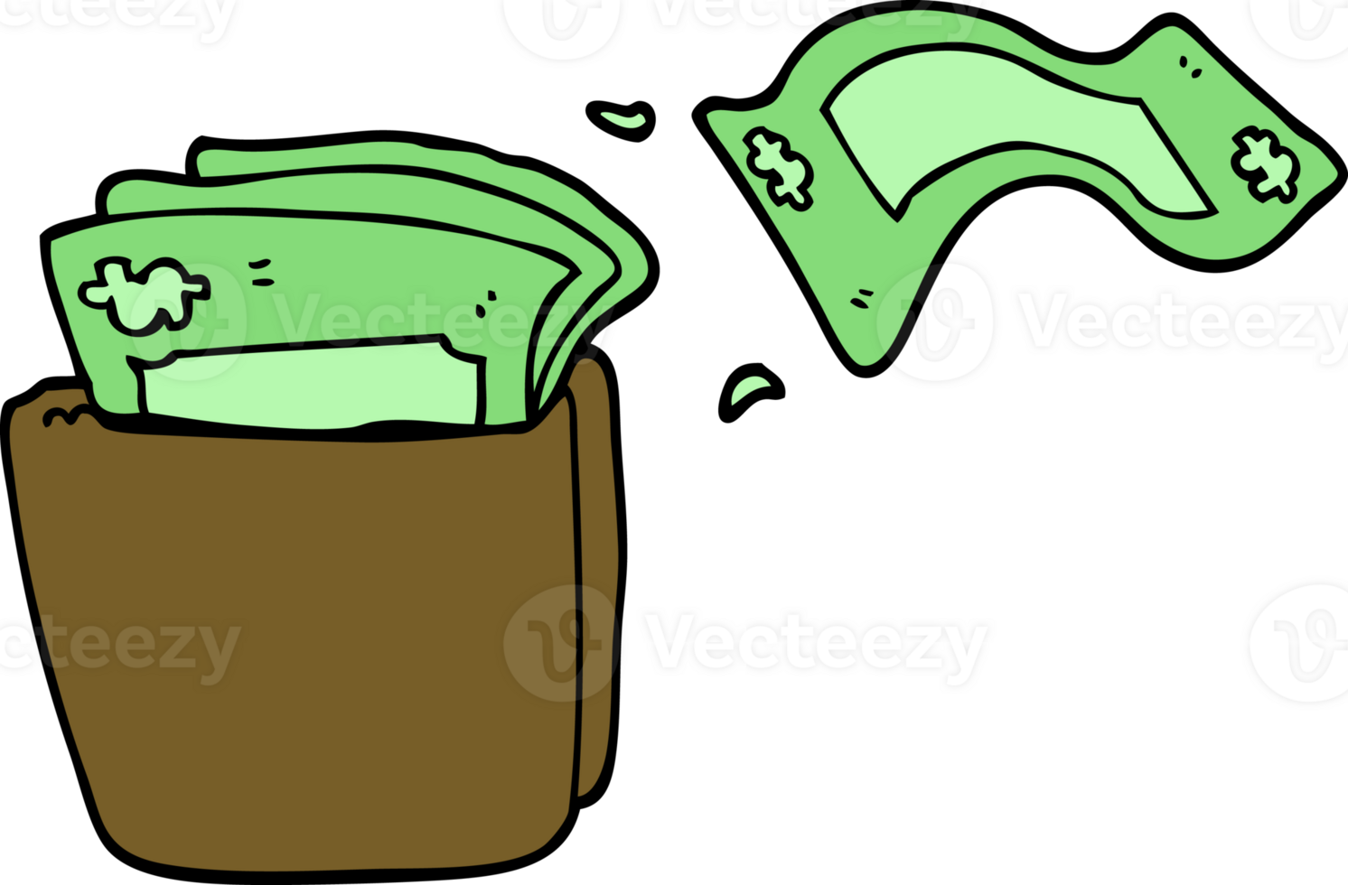cartoon doodle wallet full of money png