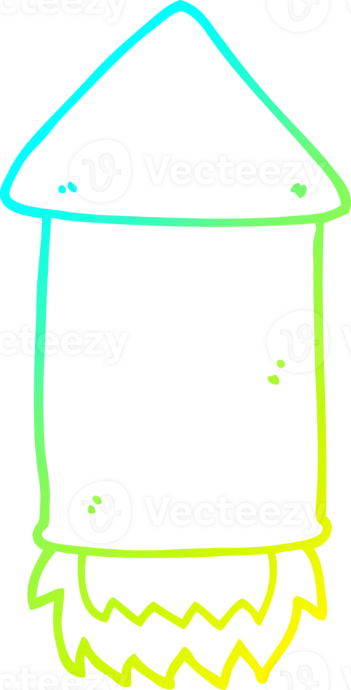 cold gradient line drawing of a cartoon rocket png