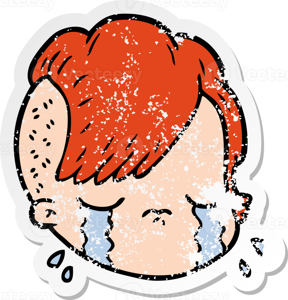 distressed sticker of a cartoon female face png