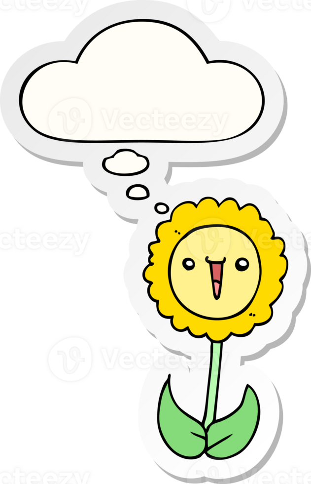 cartoon flower with thought bubble as a printed sticker png