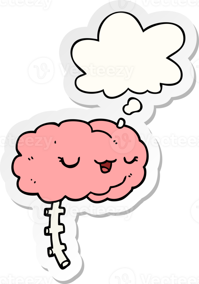 happy cartoon brain with thought bubble as a printed sticker png