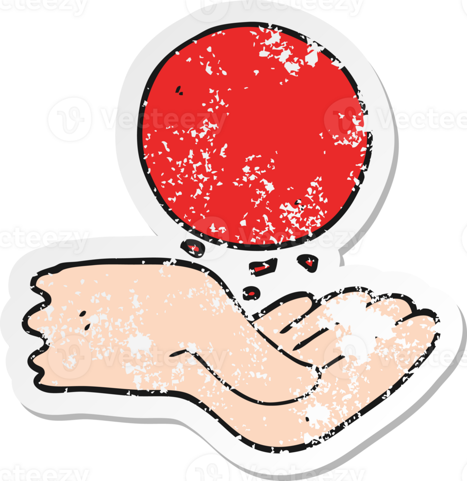 retro distressed sticker of a cartoon hand throwing ball png