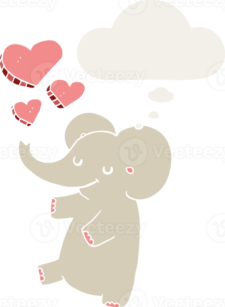 cartoon elephant with love hearts with thought bubble in retro style png