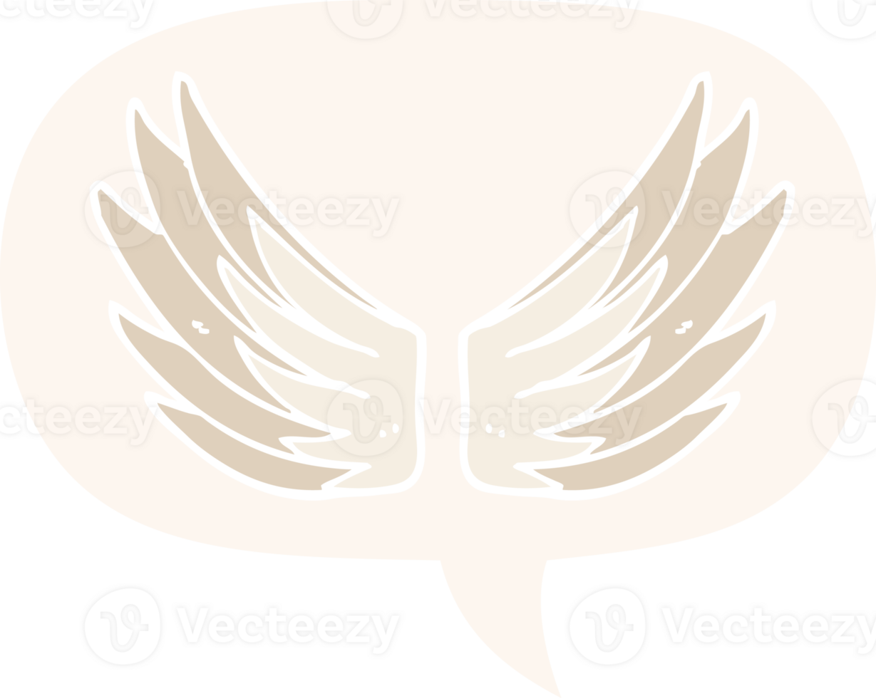 cartoon wings symbol with speech bubble in retro style png