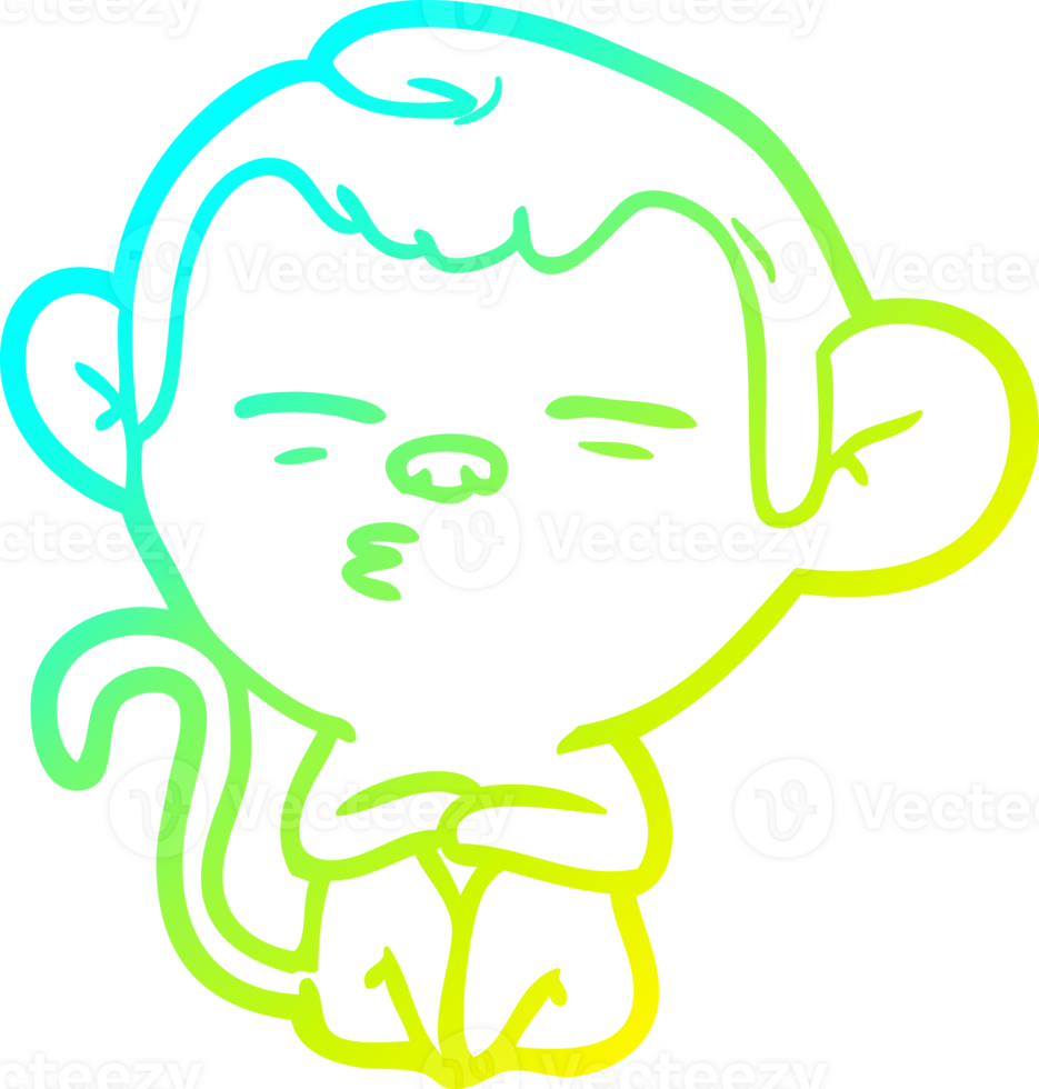 cold gradient line drawing of a cartoon suspicious monkey png