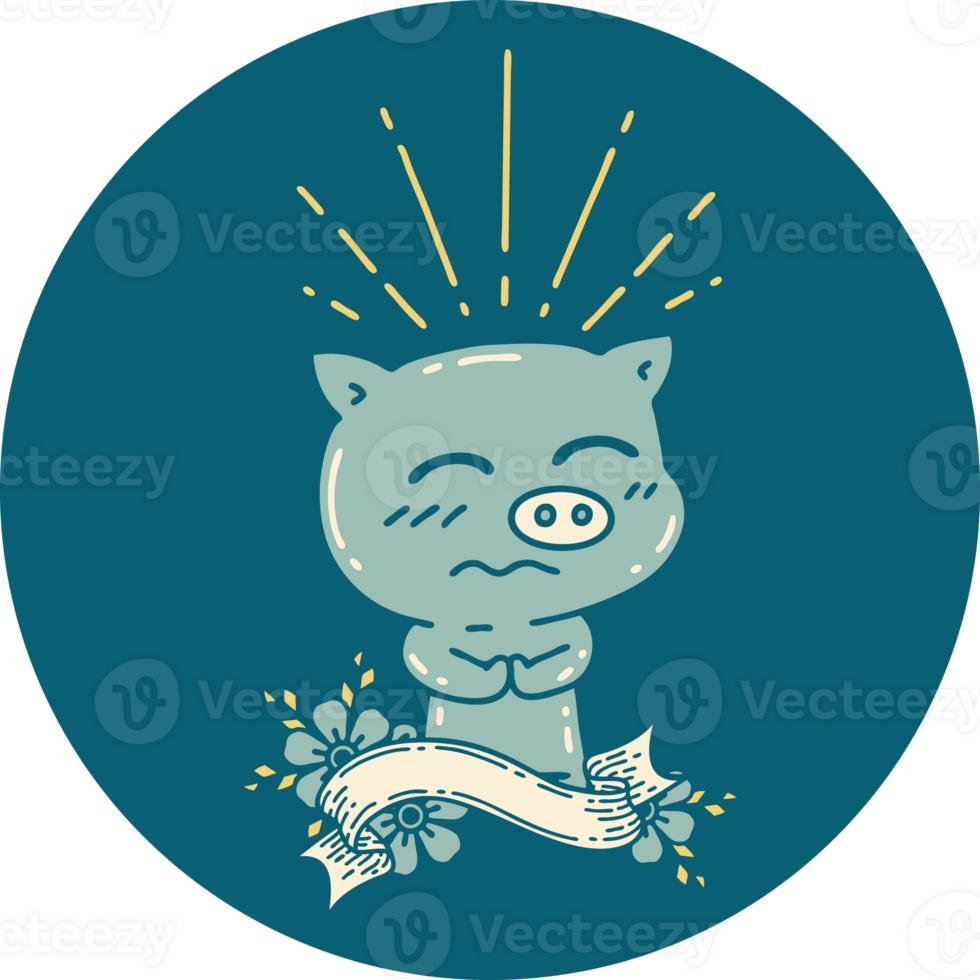 icon of a tattoo style nervous pig character png