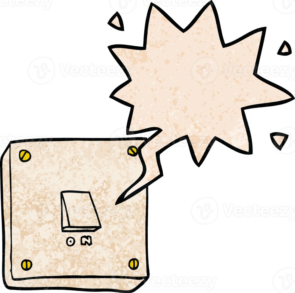 cartoon light switch with speech bubble in retro texture style png