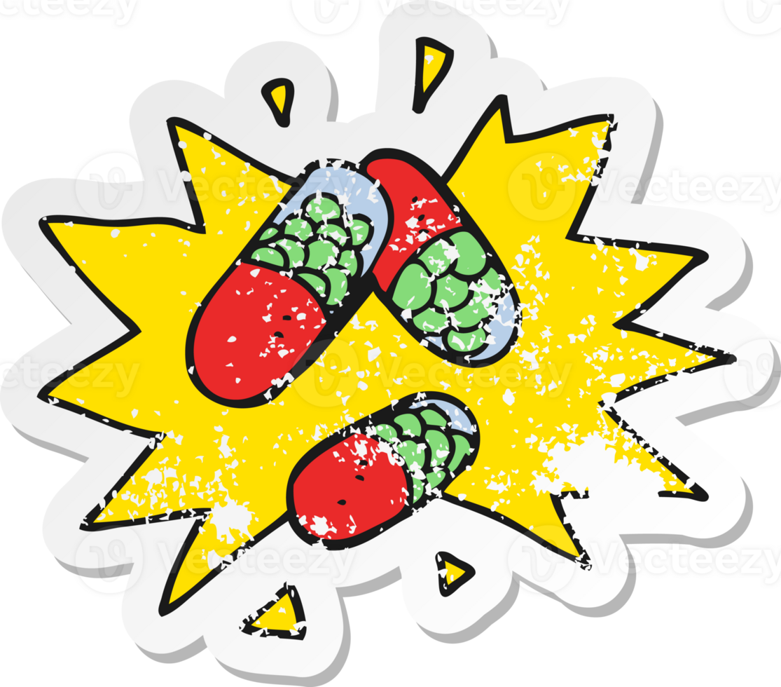 retro distressed sticker of a cartoon medical pills png