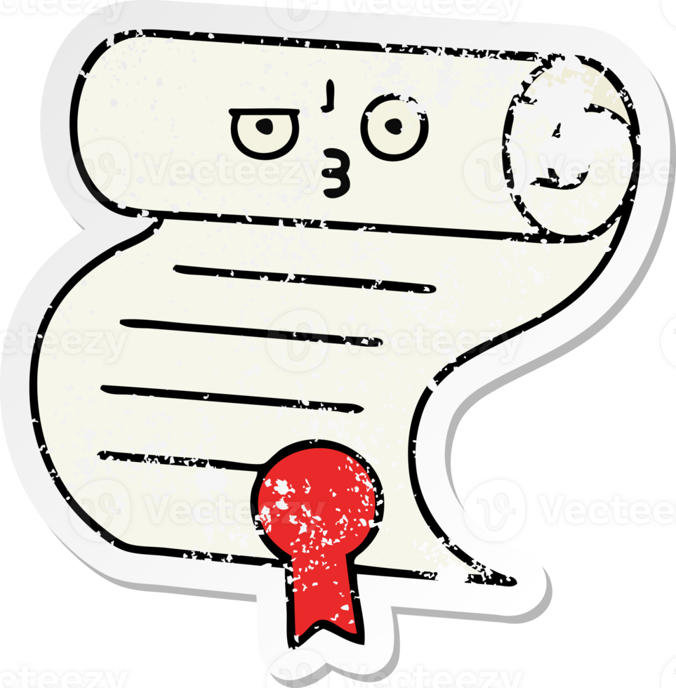 distressed sticker of a cute cartoon contract png