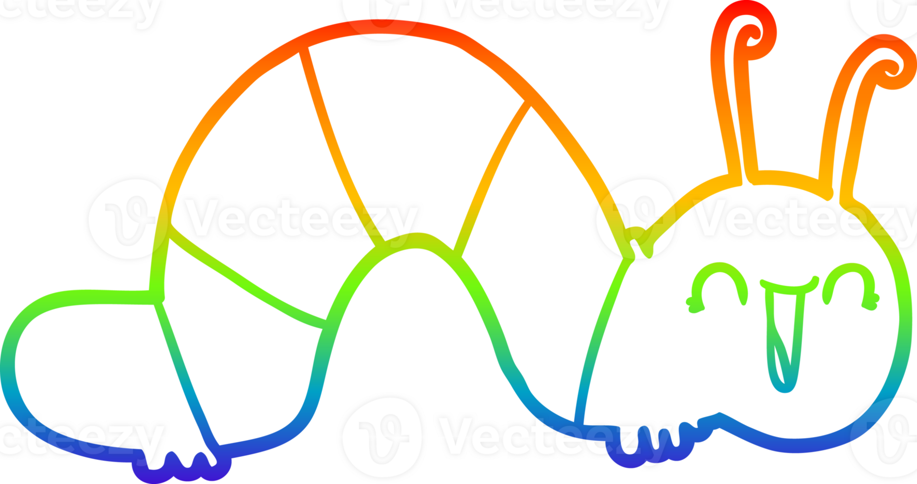 rainbow gradient line drawing of a cartoon happy caterpillar png