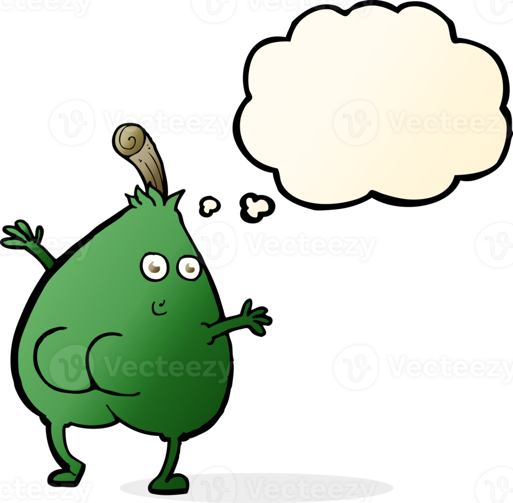 a nice pear cartoon with thought bubble png