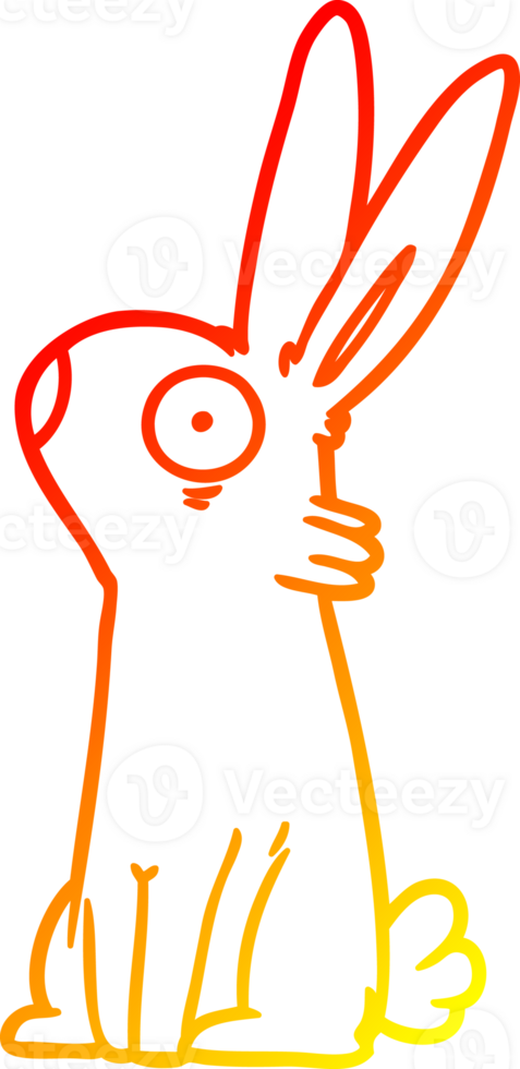 warm gradient line drawing of a cartoon startled rabbit png