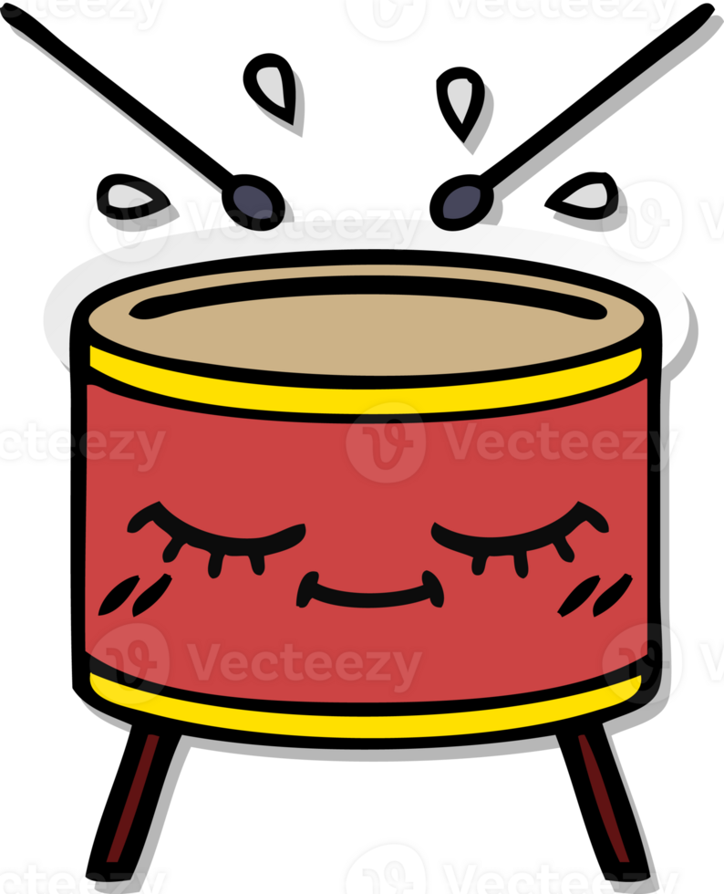distressed sticker of a cute cartoon drum png