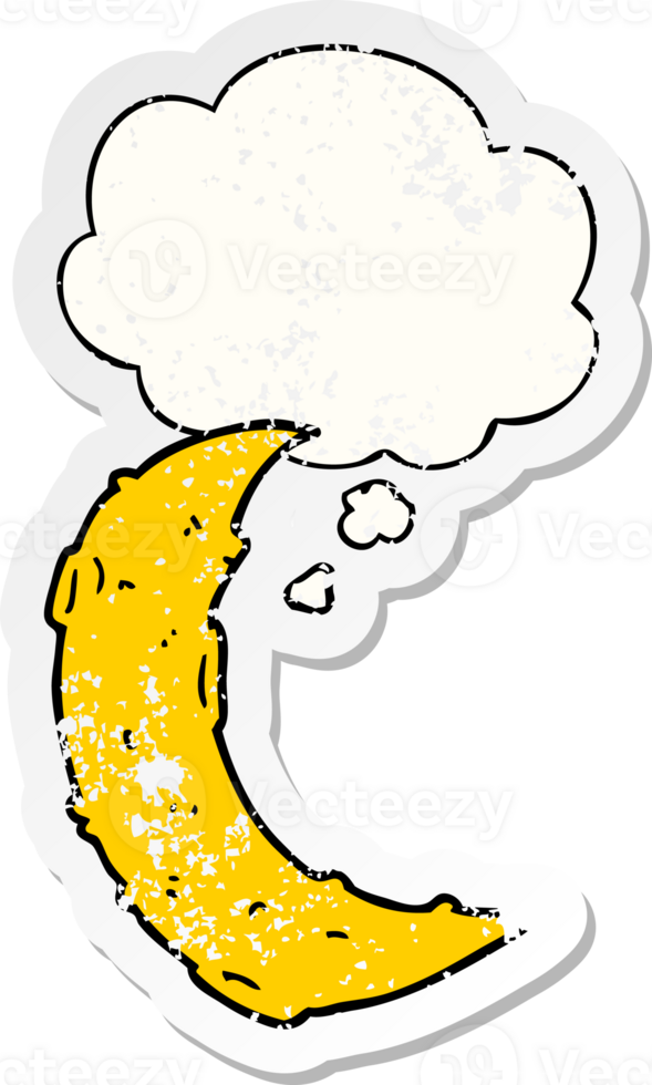 cartoon moon with thought bubble as a distressed worn sticker png