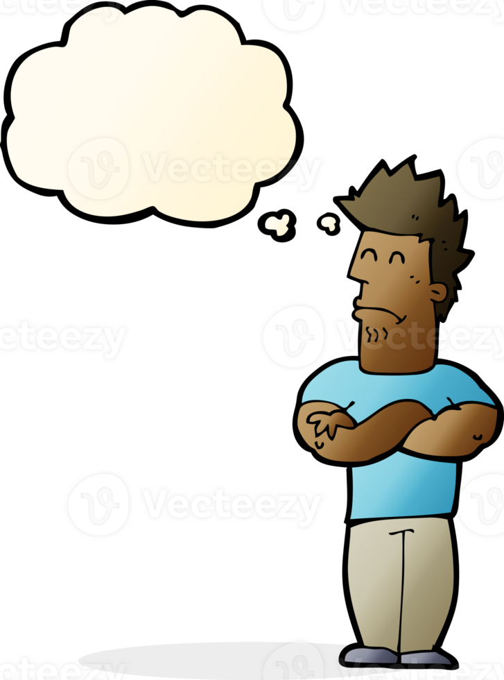cartoon sulking man with thought bubble png