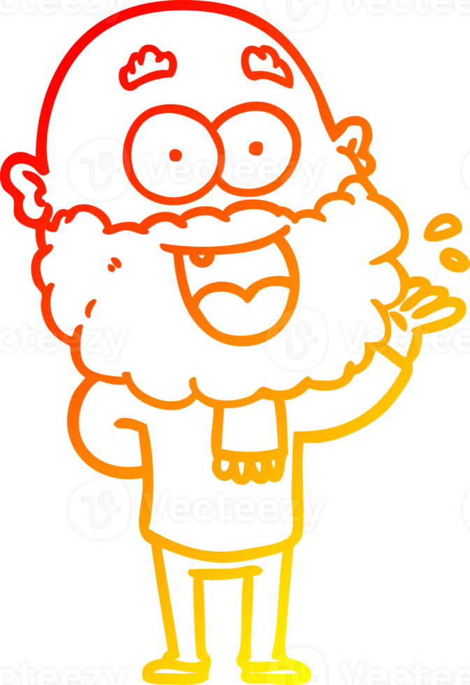 warm gradient line drawing of a cartoon crazy happy man with beard amazed png