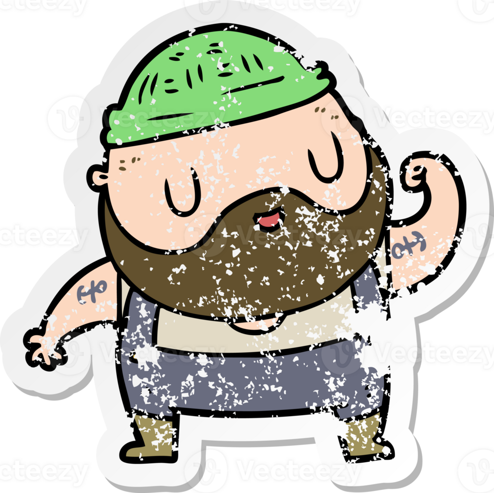 distressed sticker of a cartoon dock worker png