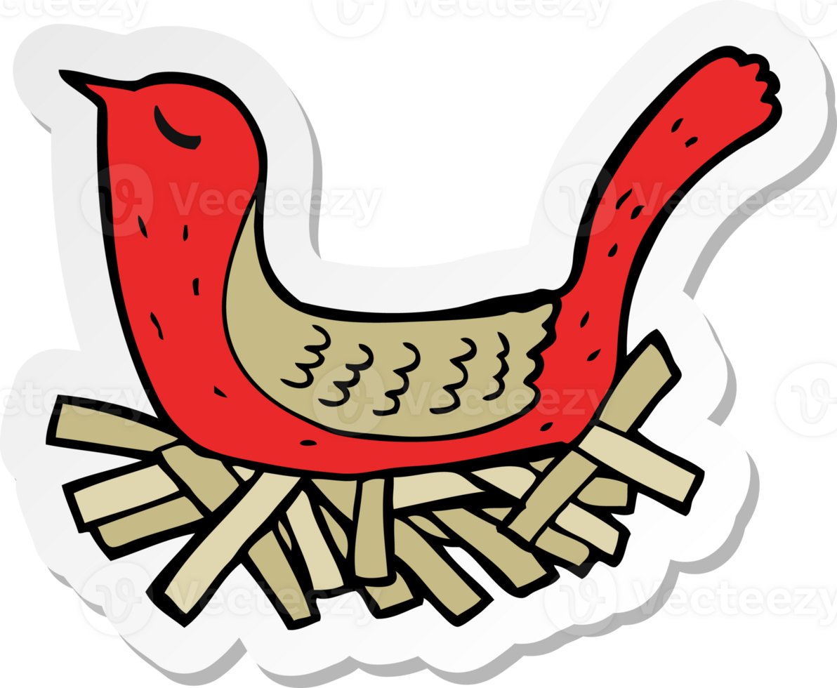 sticker of a cartoon bird on nest png