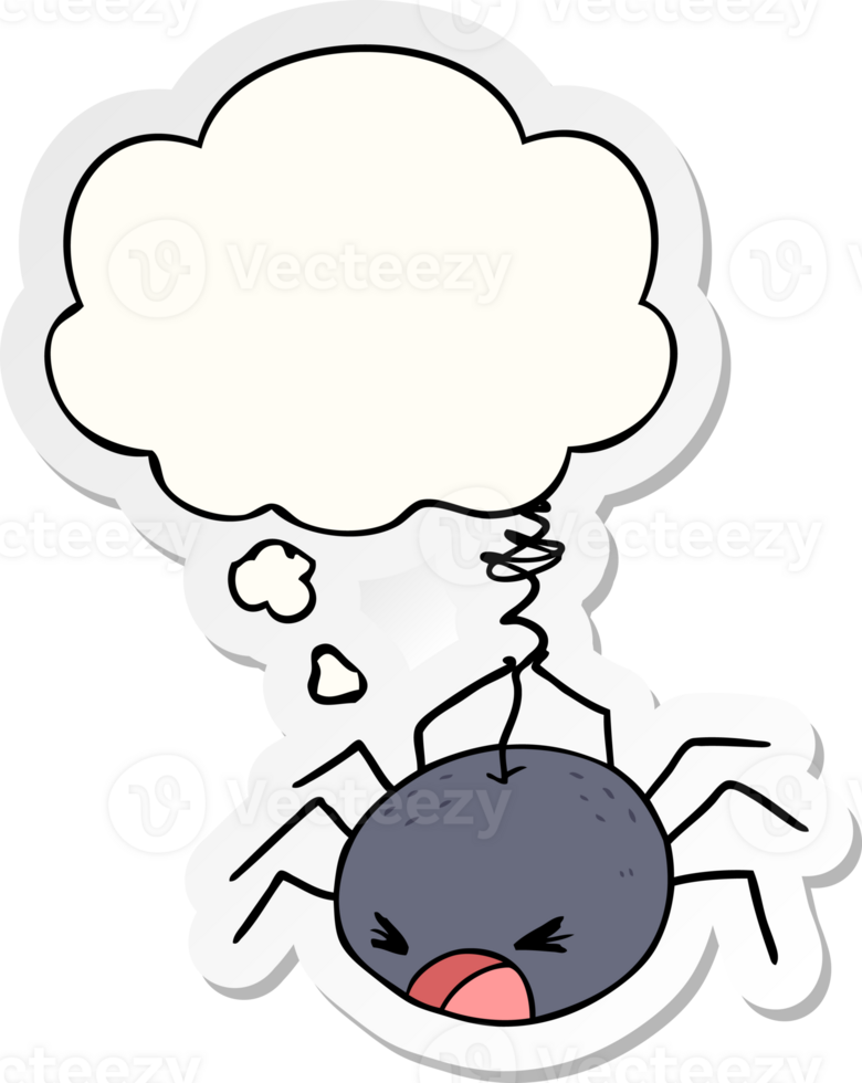 cartoon spider with thought bubble as a printed sticker png