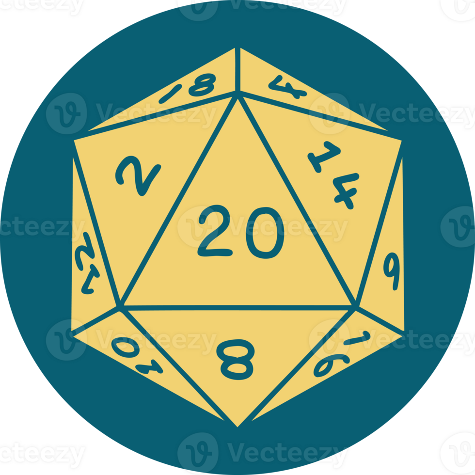 iconic tattoo style image of a d20 dice png