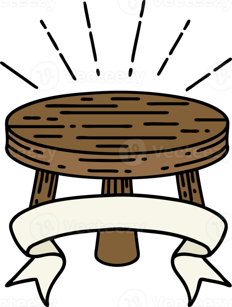 scroll banner with tattoo style wooden stool png
