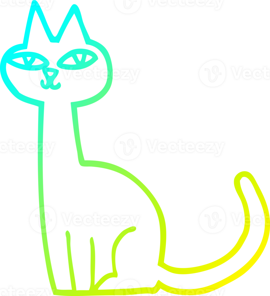 cold gradient line drawing of a cartoon cat png