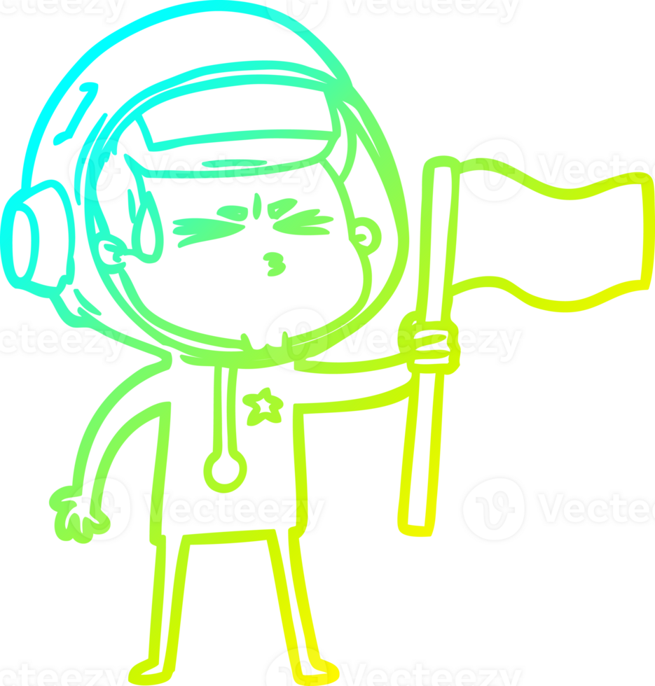 cold gradient line drawing of a cartoon stressed astronaut png