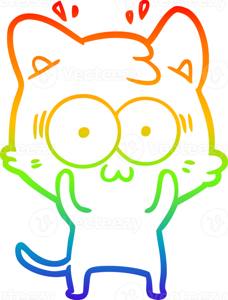 rainbow gradient line drawing of a cartoon surprised cat png