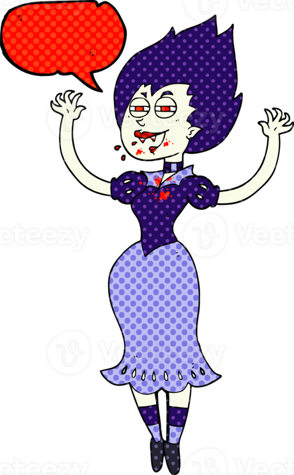 drawn comic book speech bubble cartoon vampire girl with bloody mouth png
