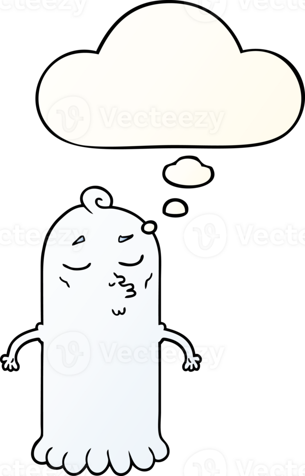 cartoon ghost with thought bubble in smooth gradient style png