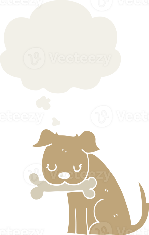 cartoon dog with thought bubble in retro style png