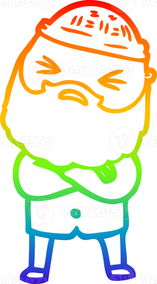 rainbow gradient line drawing of a cartoon man with beard png