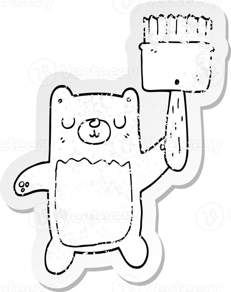 distressed sticker of a cartoon bear with paint brush png