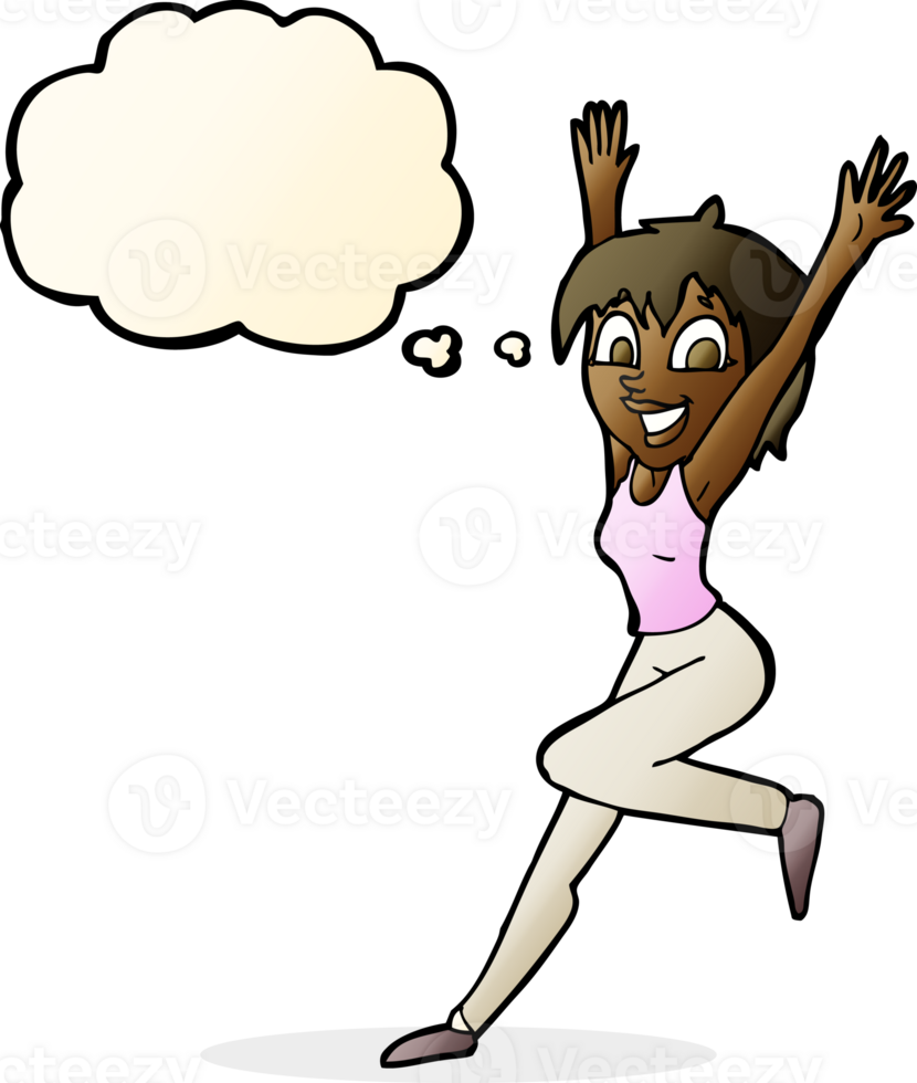 cartoon excited woman with thought bubble png