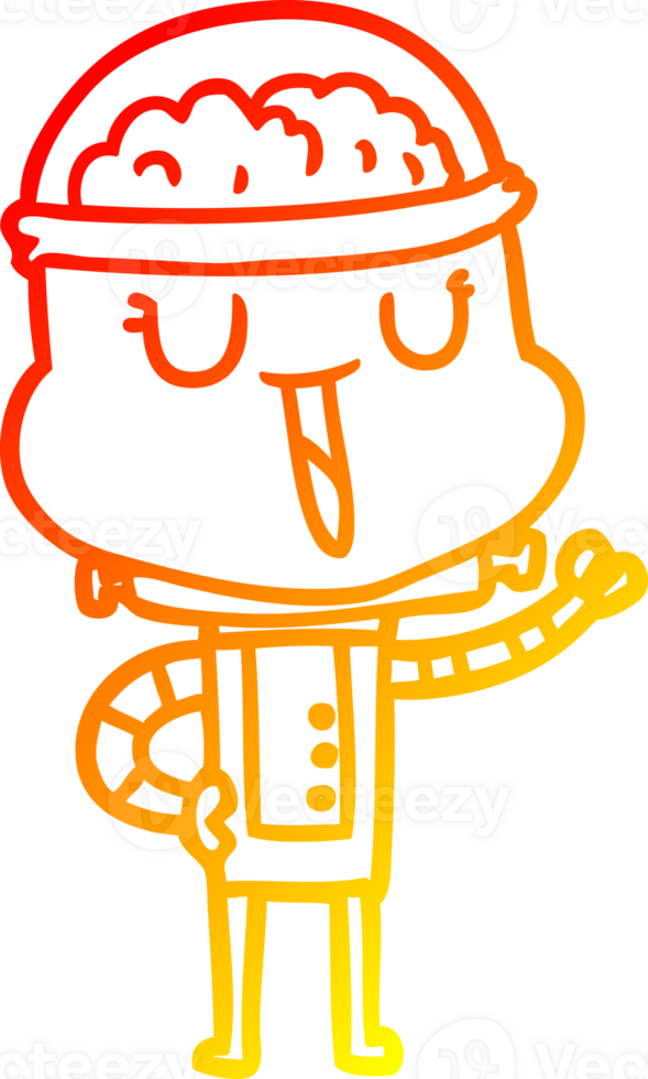 warm gradient line drawing of a happy cartoon robot png